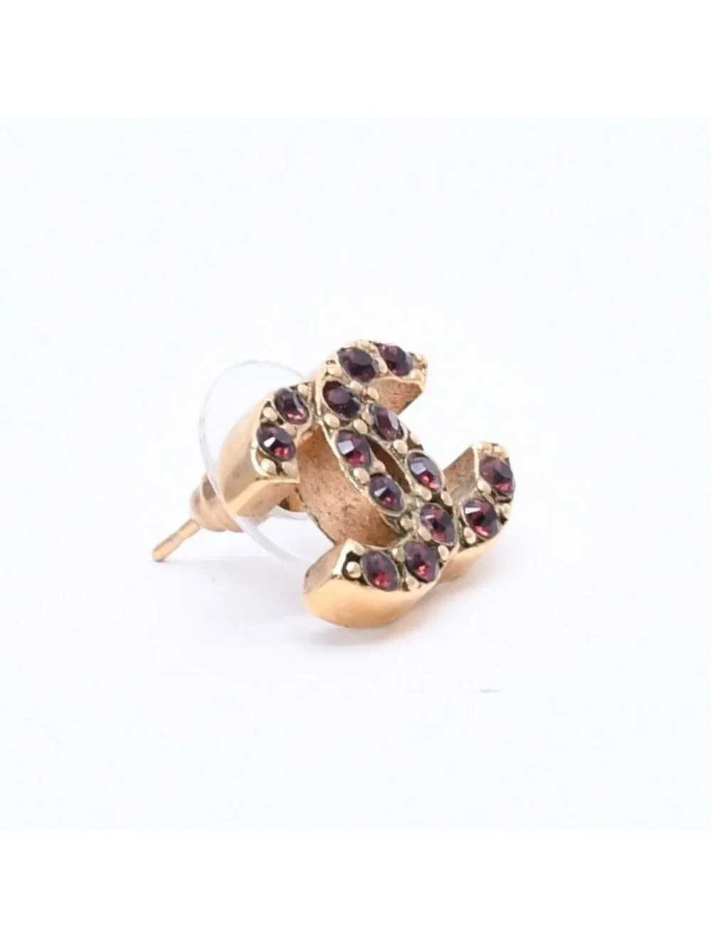 Chanel CC Logo Rhinestone Single Earrings 05 Gold Bordeaux